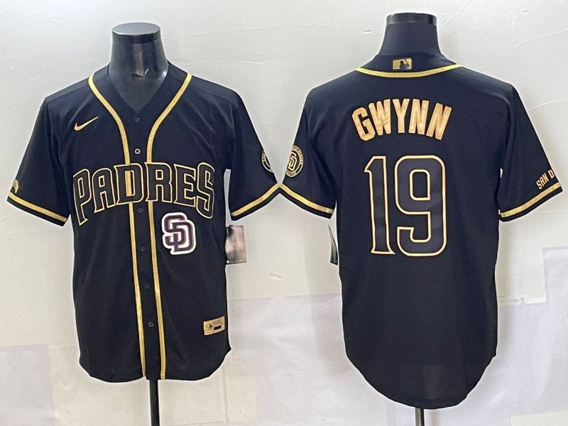 Men 2025 San Diego Padres #19 Gwynn Black Gold Throwback Nike MLB Jersey style 01->san diego padres->MLB Jersey